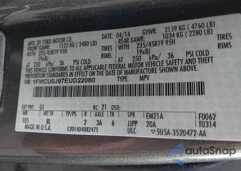 2014 Ford Escape Titanium из США, поврежденный, VIN 1FMCU0J97EUD22080